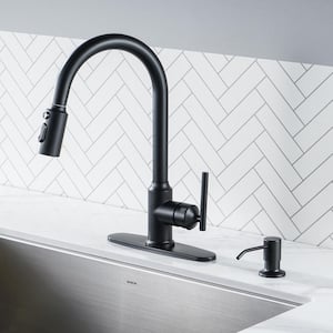 3 Patterns Stainless Steel Single Handle Pull Down Sprayer Kitchen Faucet with Flexible Hose Soap Dispenser in Black