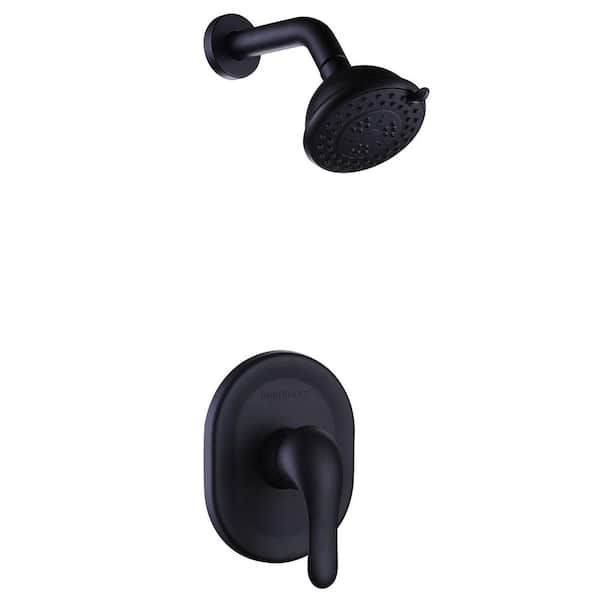FLG Single Handle 3-Spray Shower Faucet 1.8 GPM with Ceramic Disc Valves Brass Wall Mount Shower System Kit in Matte Black
