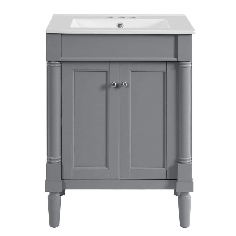 24 in. W Single Sink Freestanding Gray Bath Vanity with White Ceramic Top and Storage Shelves, Unassembled price history on PriceWatchPro