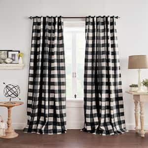 Grainger Black Polyester Buffalo Check 52 in. W x 84 in. L Rod Pocket/Back Tab Blackout Curtain(Single Panel)