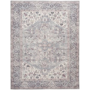 57 Grand Machine Washable Gray 9 ft. x 12 ft. Bordered Traditional Area Rug