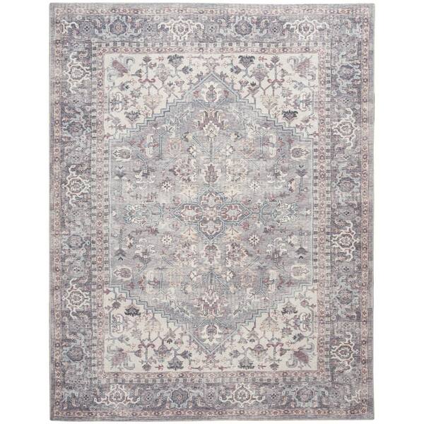 57 Grand Machine Washable Gray 9 ft. x 12 ft. Bordered Traditional Area