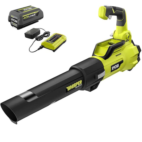 RYOBI RY40470 40V Brushless 125 MPH 550 CFM Cordless Battery Whisper Series Jet Fan Blower with 4.0 Ah Battery and Charger - 1