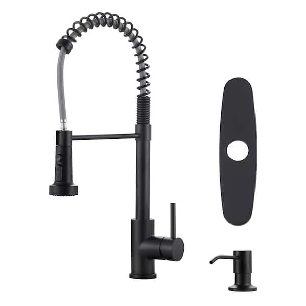 Single Handle Pull Down Sprayer Kitchen Faucet with Soap Dispenser, Pull Out Spray Wand in Matte Black