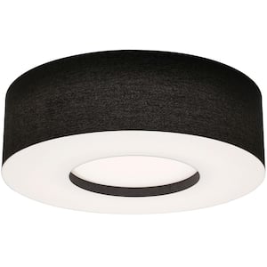 30 in. 4-Light Black, White Transitional Flush Mount with Shade