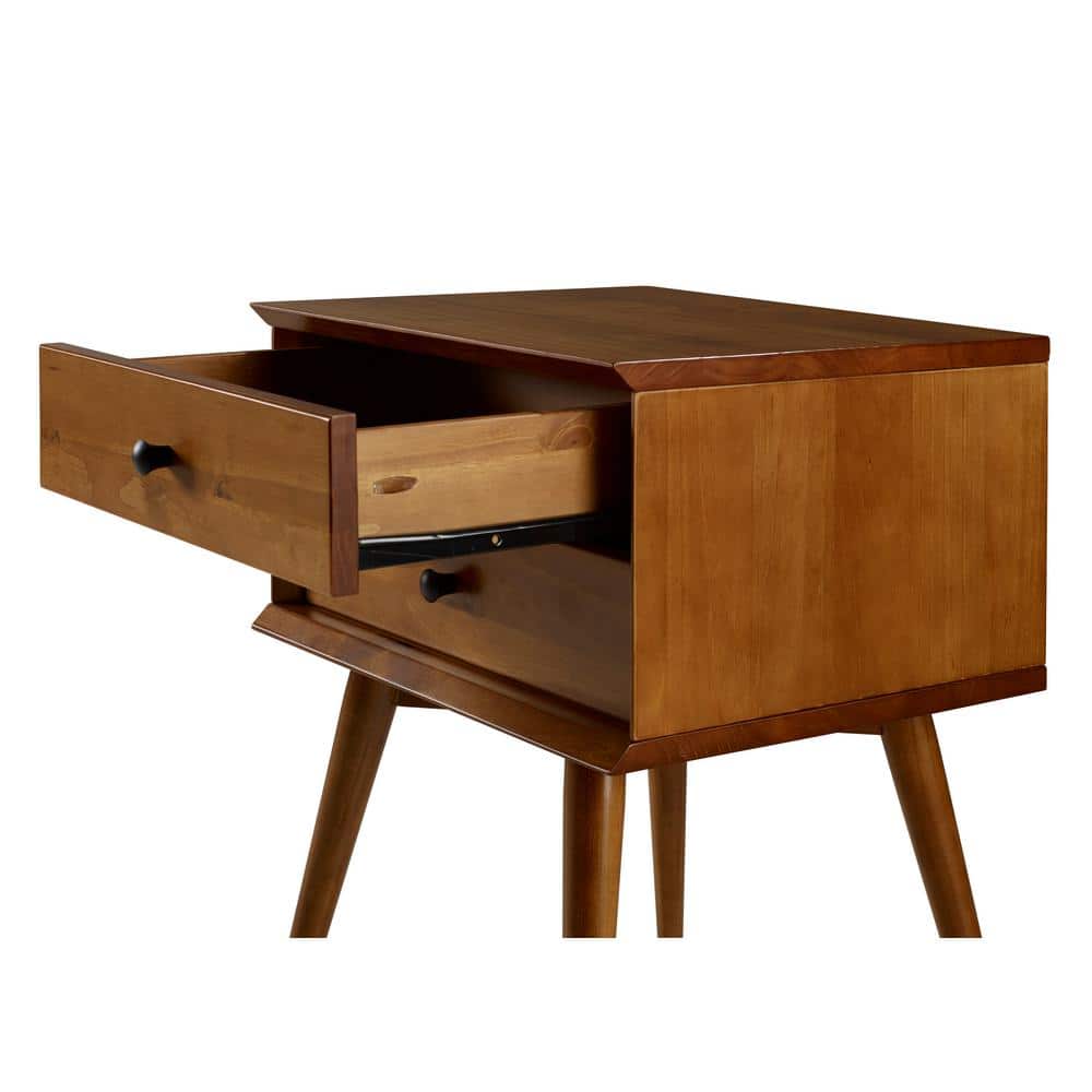 Castanho Solid Wood Mid-Century Modern 2-Drawer Nightstand