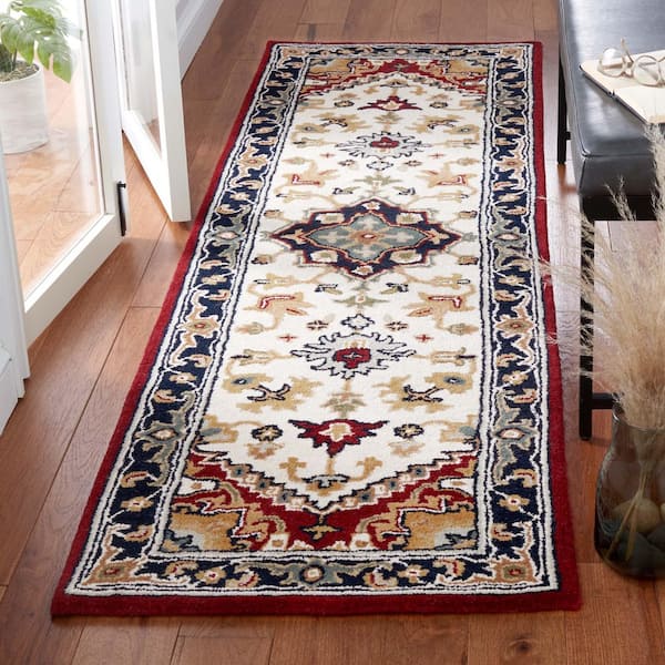 Heritage 2 ft. x 16 ft. Ivory/Red Border Floral Medallion Runner Rug