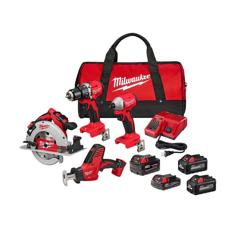 M18 18-Volt Lithium-Ion Brushless Cordless Combo Kit (4-Tool) with 2-Batteries, 1-Charger and Tool Bag