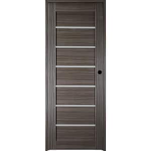 Alba 18 in. x 80 in. Left-Hand 6-Lite Frosted Glass Solid Core Gray Oak Wood Composite Single Prehung Interior Door