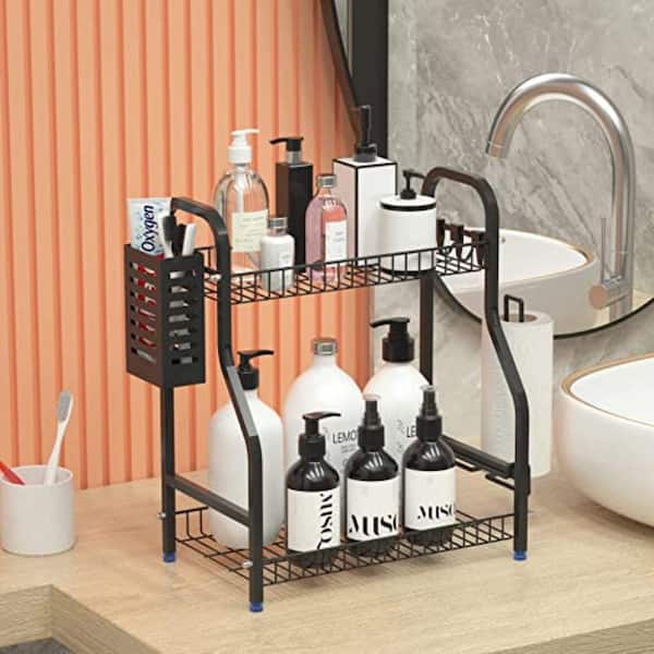 Dyiom Bathroom Counter Organizer Rack With Toiletries Basket, Two Tier  Stainless Steel Toothpaste Holder B0B2D2YJ1P - The Home Depot