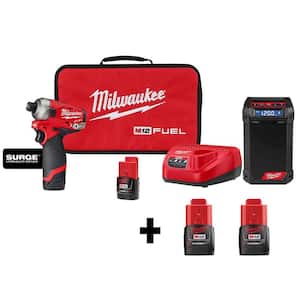 M12 FUEL SURGE 12V Lithium-Ion Brushless Cordless Compact 1/4 in. Hex Impact Driver Kit W/ Radio & (4) Batteries