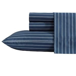 Richmond Stripe 4-Piece Blue 100% Cotton Queen Sheet Set