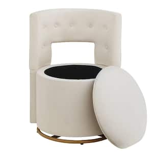 Beige 360° Swivel Velvet Curved Accent Chair with Storage Function and Metal Base for Living Room