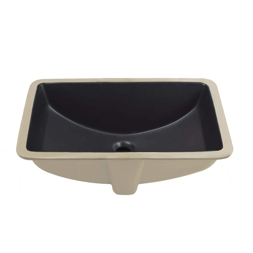 Matte Black Ceramic Rectangular Undermount Bathroom Sink with Overflow