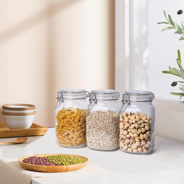 Lynzavix 3-Piece Glass Food Storage Jars Set with Airtight Lid