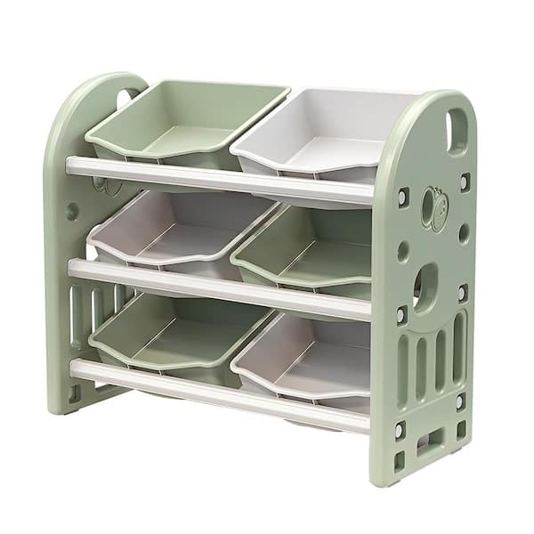 Bon Furni Green Multi-functional Kids Toy Storage Cabinet with HDPE Shelf and 6 Bins