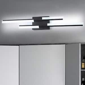 Bourget 30 in. 2-Light Black LED Integrated Bath Vanity Light 12-Watt 6000K Modern Over Mirror Wall Light