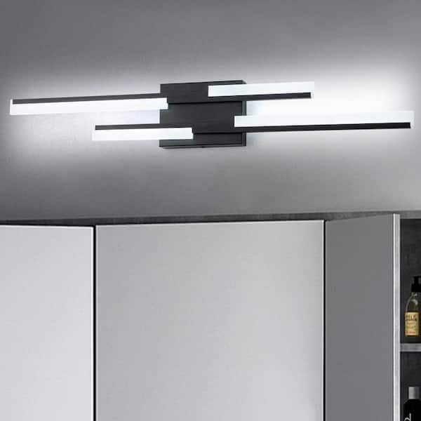 EDISLIVE Bourget 30 in. 2-Light Black LED Integrated Bath Vanity Light 12-Watt 6000K Modern Over Mirror Wall Light