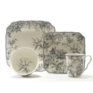 Adelaide 16-Piece Casual White and Grey Porcelain Dinnerware Set (Service for 4)