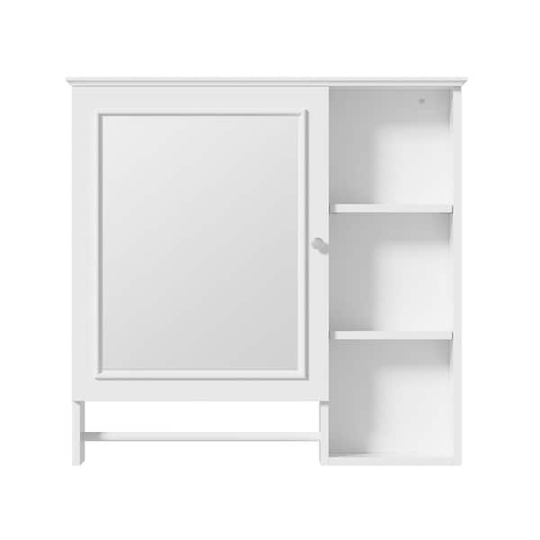 28.85 in. W x 28 in. H Rectangular MDF Medicine Cabinet with Mirror, Adjustable Shelves and 3-Open Storage Levels-White