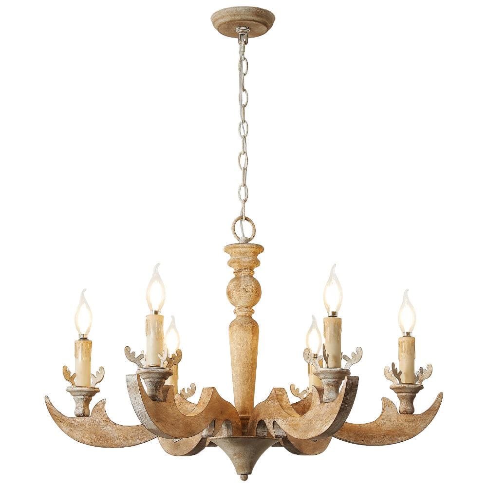"20.53"" in. 6-Light Coastal Farmhouse Wood Candle Chandelier" price history on PriceWatchPro