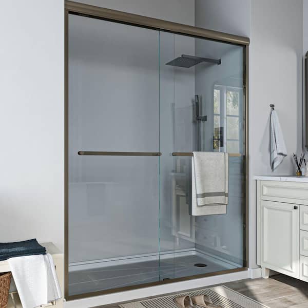 56 to 60 in. W x 58 in. H Sliding Framed Tub Door in Oil Rubbed Bronze with Clear Glass
