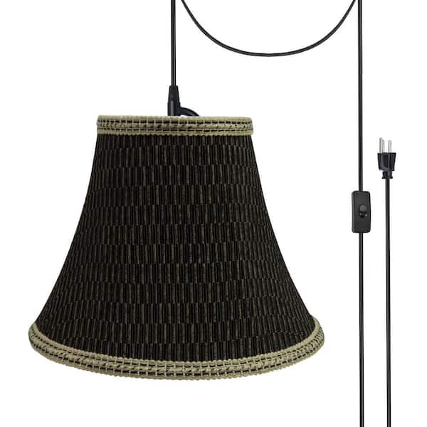1-Light Black Plug-in Swag Pendant with Black and Brown Bell Fabric Shade