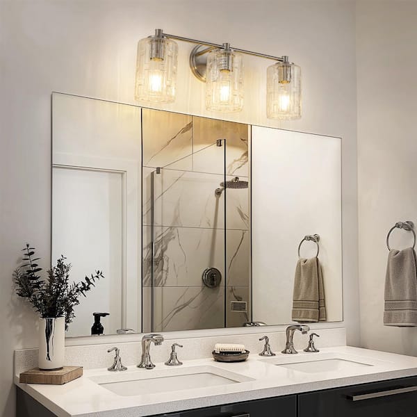 20 in. 3 Light Brushed Nickel Vanity Light with E26 Base and Frosted Glass Shades