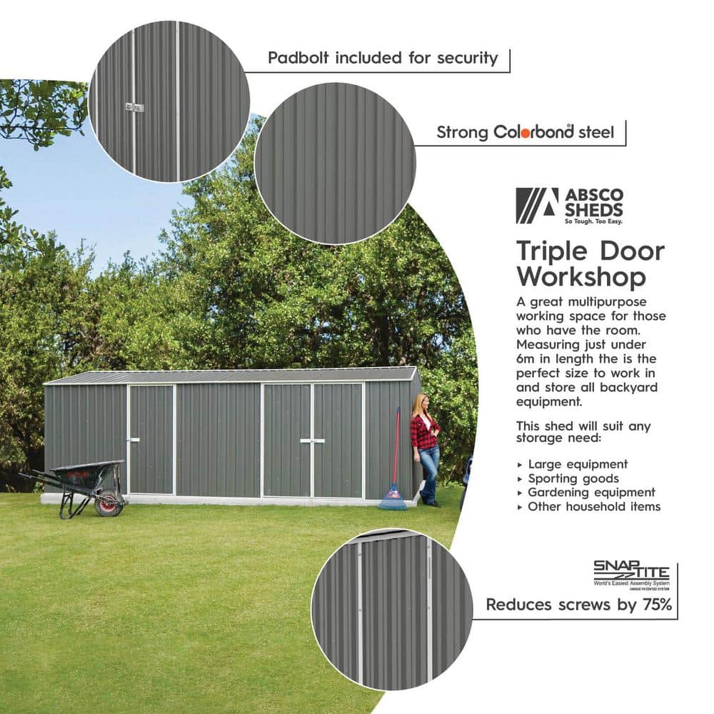 Woodland Gray 20' x 10' Galvanized Steel Metal Workshop Shed