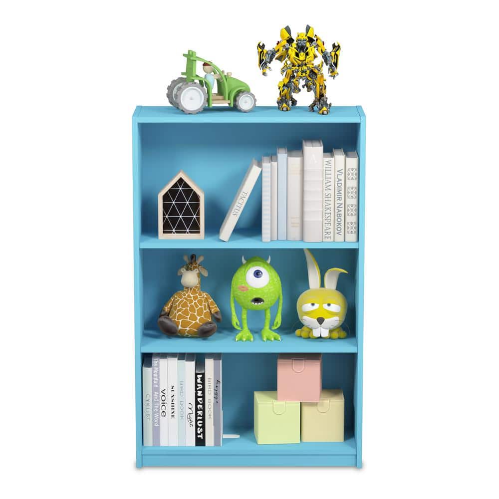 Light Blue Adjustable Kids' Wooden Tiered Toy Shelf