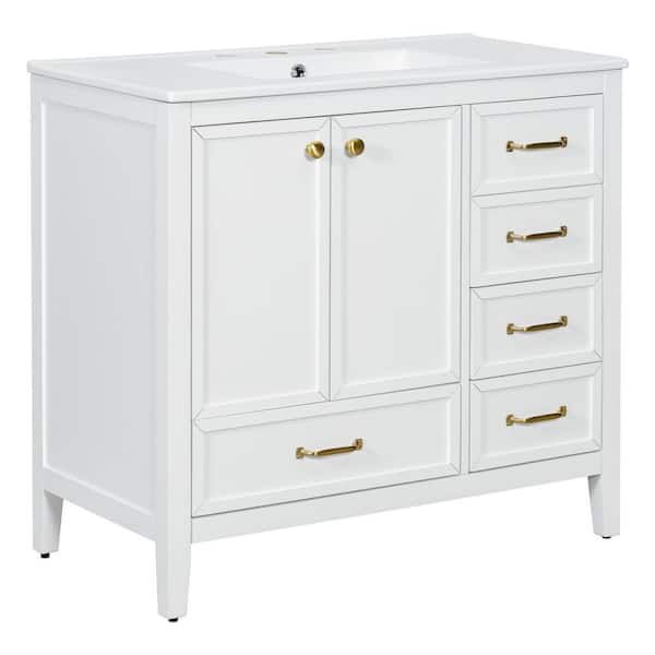 Ziyudura 36 in. Single Sink Freestanding White Bath Vanity with