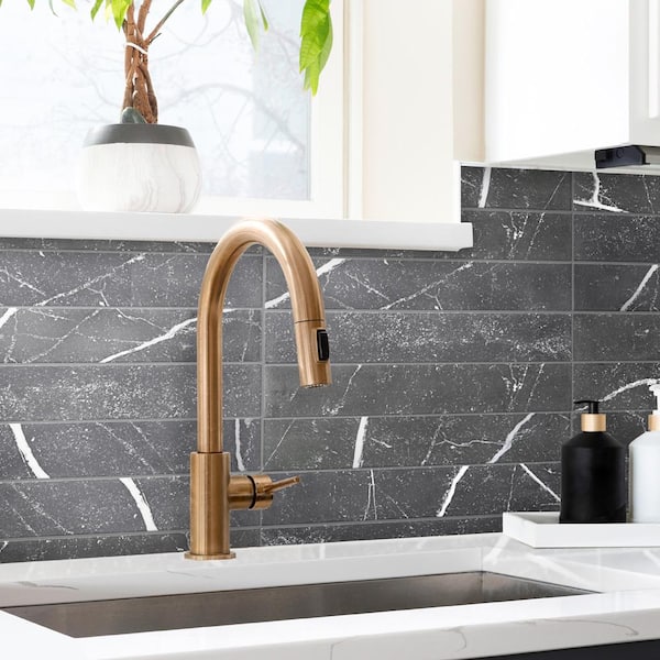Tinos Black 3-1/8 in. x 17-3/8 in. Porcelain Floor and Wall Tile (12.0 sq. ft. /Case)
