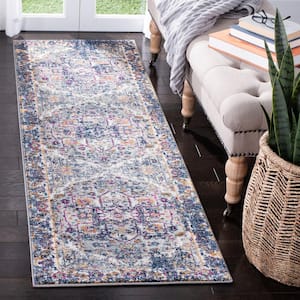 Evoke Gray/Navy 2 ft. x 7 ft. Border Medallion Runner Rug