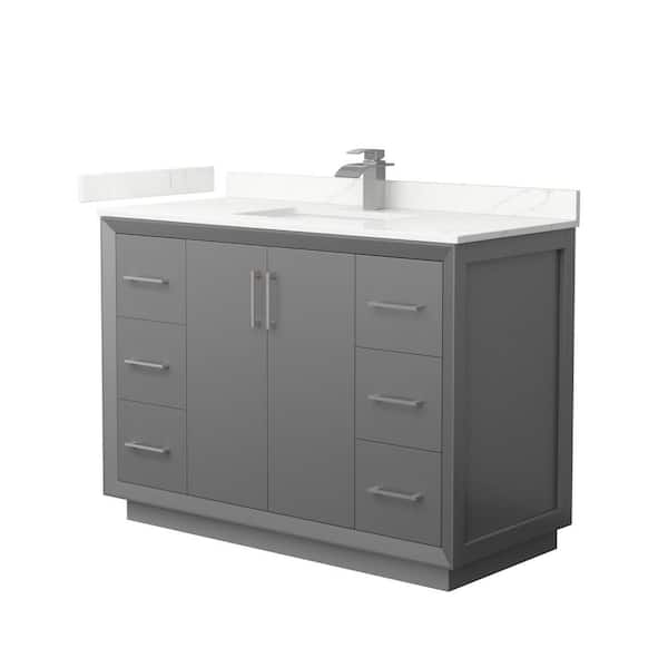 Wyndham Collection Strada 48 in. W x 22 in. D x 35 in. H Single Bath Vanity in Dark Gray with Giotto Quartz Top