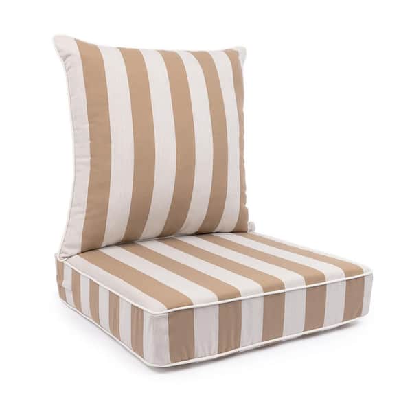 Cabana Stripe Beige/Natural Outdoor Deep Seat Cushion With Contrast Cord-Zippered 23"X24"X5" Seat, 25" Square Back