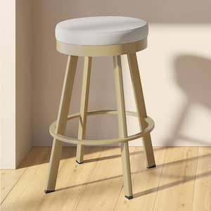 Swice 26.25 in. Light Grey Polyester/Golden Metal Counter Stool