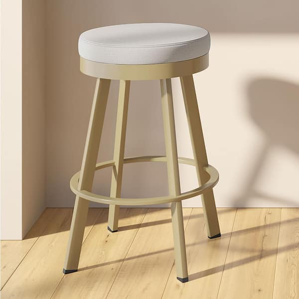Amisco Swice 26.25 in. Light Grey Polyester/Golden Metal Counter Stool