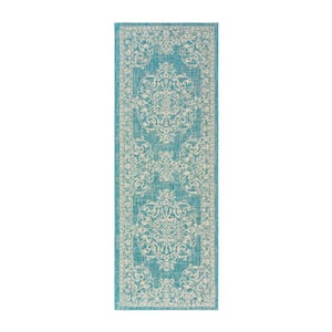 Paseo Ryoan Oasis/Sand 2 ft. x 6 ft. Medallion Indoor/Outdoor Area Rug