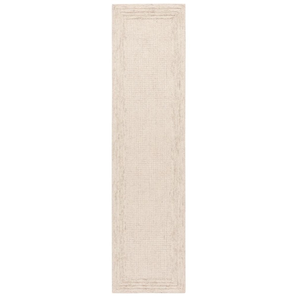 Ebony 2 ft. x 9 ft. Ivory/Beige Solid Striped Border Runner Rug