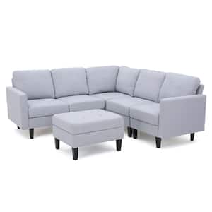 32 in. Square Arm 6-Piece Fabric L-Shaped Sectional Sofa in Light Gray