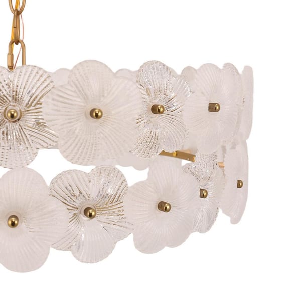 YANSUN 20 in. 6-Light Gold Modern Flower Glass Chandelier, Elegant