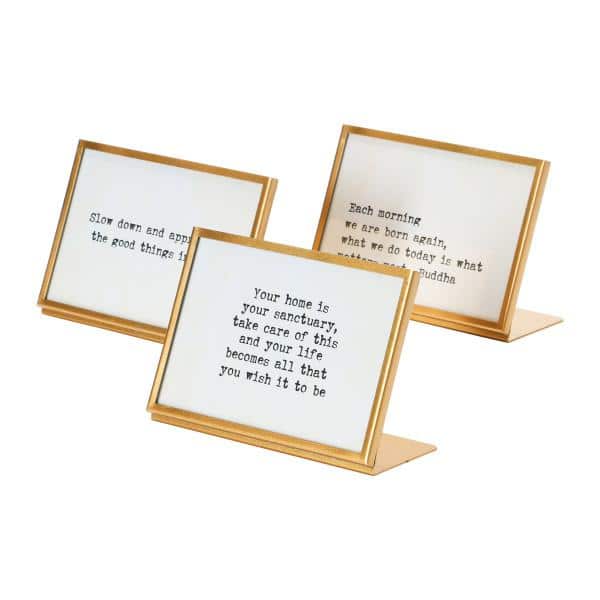 Set of 3 Gold Metal and Glass Motivational Quote Frames