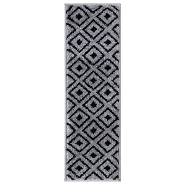 Beverly Rug Valencia Dark Gray/Black 9 in. x 28 in. Non-Slip Stair Tread Cover (Set of 7)