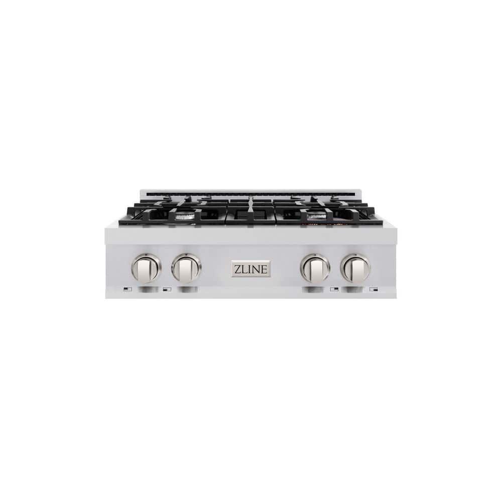 30 in. 4 Burner Front Control Gas Cooktop in Stainless Steel