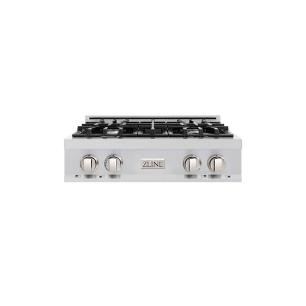30 in. 4 Burner Front Control Gas Cooktop in Stainless Steel