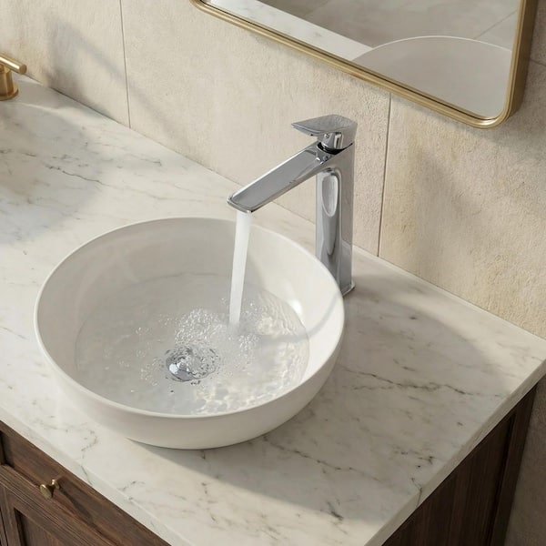 11.5 in. H Single Handle Solid Brass Vessel Sink Faucet with Pop-Up Drain, High-Shine Finish in Chrome
