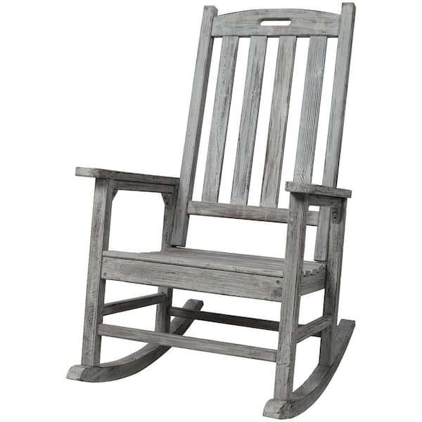 Dark Gray Wood Oversized Outdoor Rocking Chair with Wide Seat and Tall Backrest