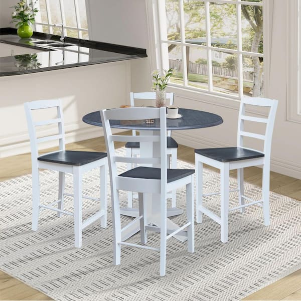 Lyla 42.in Round White/Heather Gray Counter-height Solid Wood Top with 4-Madrid Stools 5-Piece Dining Room Set Seats 4