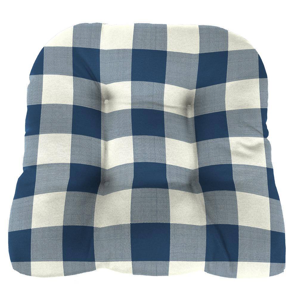 Buffalo Check Navy Tufted Outdoor Wicker Seat Cushions, 19" x 19", Set of 2