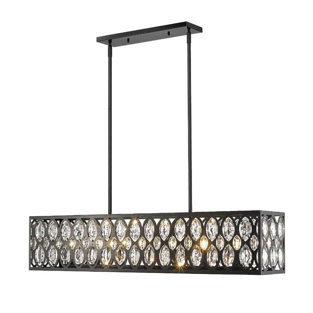 Matte Black Steel 7-Light Drum Chandelier with Crystals